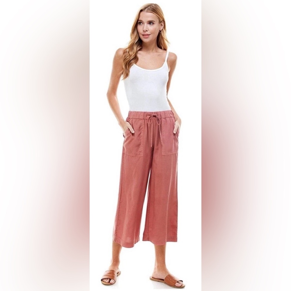 Thread & Supply Brick Dust Wide Leg Cropped Waist Tie Tencel Pants Size XXS